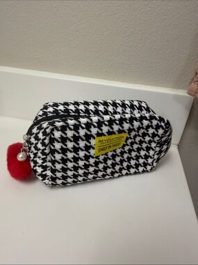 Emily in Paris revolution Houndstooth Cosmetic Pouch with Red Pom Pom